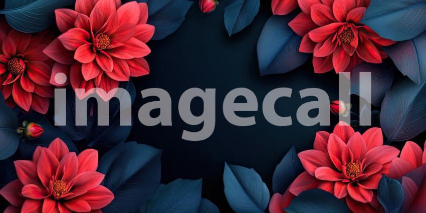 Festive Floral Frame with Vibrant Pink and Peach Dahlias and Delicate Petals on a White Background