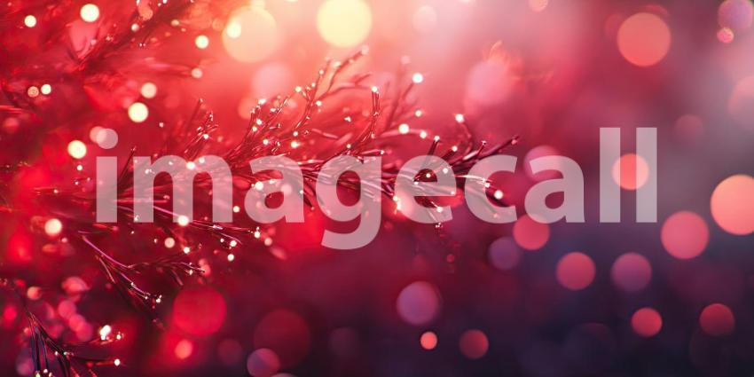 Festive Red Background with Sparkling Lights and Delicate Twigs, Perfect for Holiday Greetings