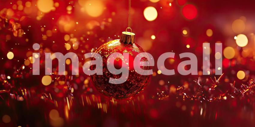 Festive Red Background with Sparkling Lights and Delicate Twigs, Perfect for Holiday Greetings