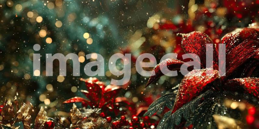 Festive Red Background with Sparkling Lights and Delicate Twigs, Perfect for Holiday Greetings