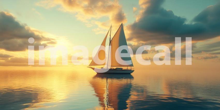 A sailboat glides across the water at sunset, with dramatic pink clouds reflecting on the calm sea.