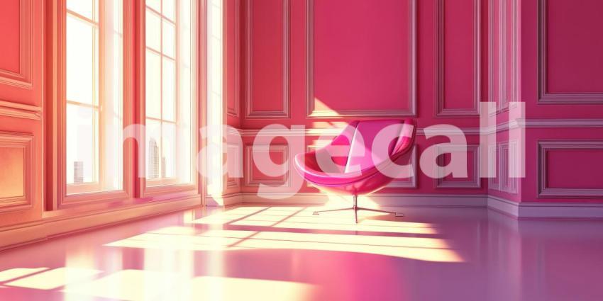 A Luxurious Upholstered Armchair with Gilded Gold Accents Stands Elegantly in a Grand Hallway Bathed in Sunlight.