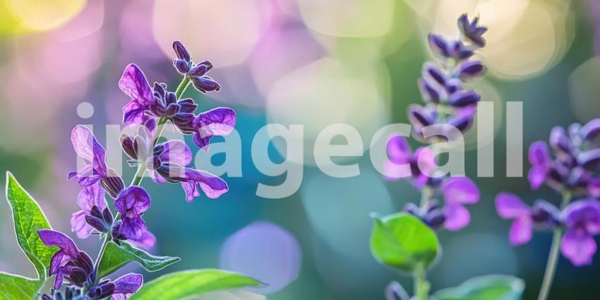 A cluster of vibrant purple flowers with delicate petals and fuzzy bracts, blooming amidst lush green foliage.