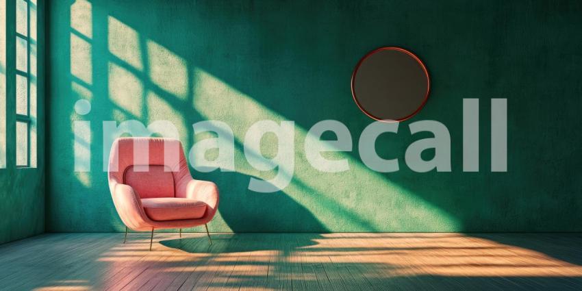 A Luxurious Upholstered Armchair with Gilded Gold Accents Stands Elegantly in a Grand Hallway Bathed in Sunlight.