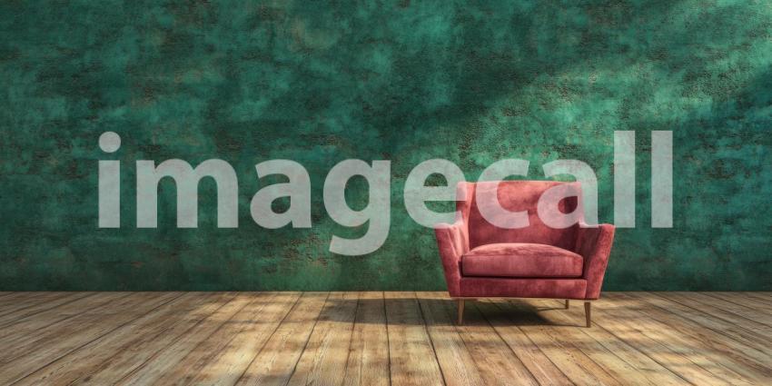 A Luxurious Upholstered Armchair with Gilded Gold Accents Stands Elegantly in a Grand Hallway Bathed in Sunlight.