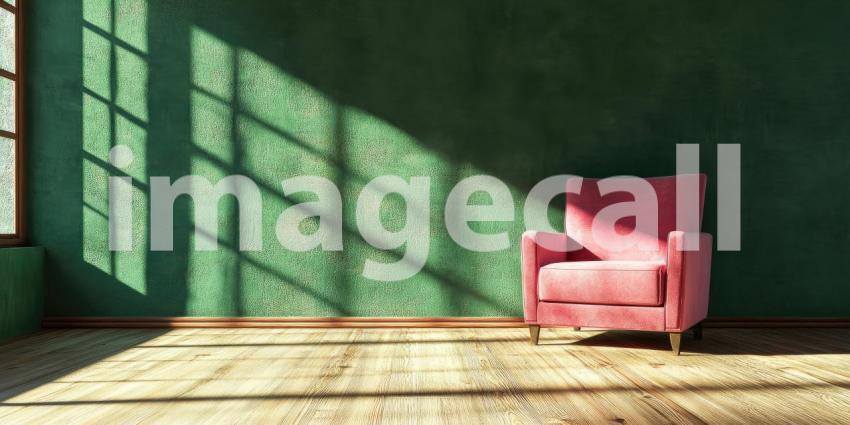 A Luxurious Upholstered Armchair with Gilded Gold Accents Stands Elegantly in a Grand Hallway Bathed in Sunlight.