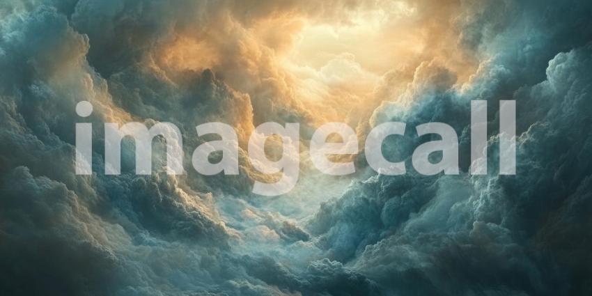 A Majestic Mountain Range Pierces the Clouds, Casting Shadows Over a Lush Valley Below.