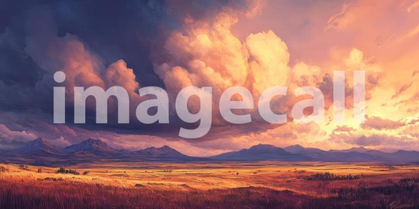 A Majestic Mountain Range Pierces the Clouds, Casting Shadows Over a Lush Valley Below.