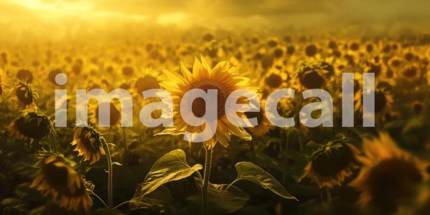 A sea of vibrant orange sunflowers bathed in warm sunlight, creating a breathtaking field of golden blooms