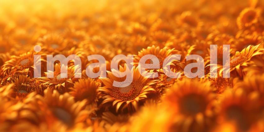 A sea of vibrant orange sunflowers bathed in warm sunlight, creating a breathtaking field of golden blooms