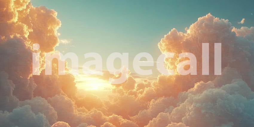 Dreamy Pastel Sky at Sunset, with Puffy Pink Clouds and a Golden Horizon