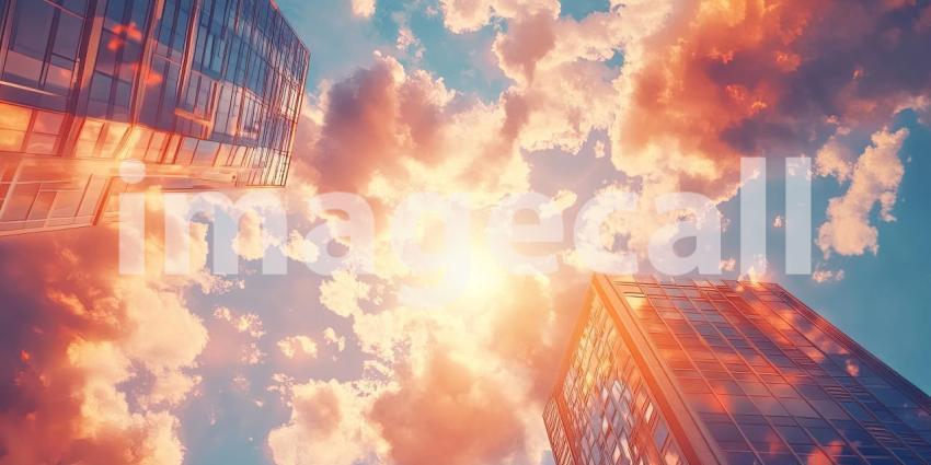 Dreamy Pastel Sky at Sunset, with Puffy Pink Clouds and a Golden Horizon