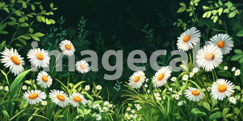 A vibrant field of daisies, with a cheerful mix of white and yellow blooms creating a cheerful and eye-catching display.