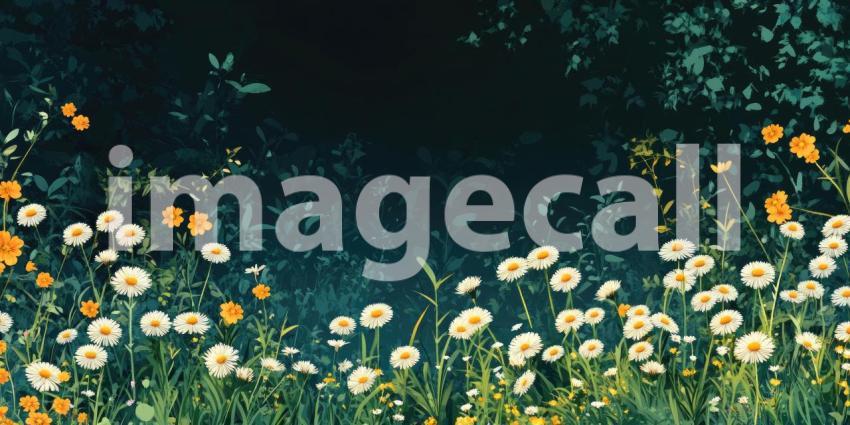 A vibrant field of daisies, with a cheerful mix of white and yellow blooms creating a cheerful and eye-catching display.