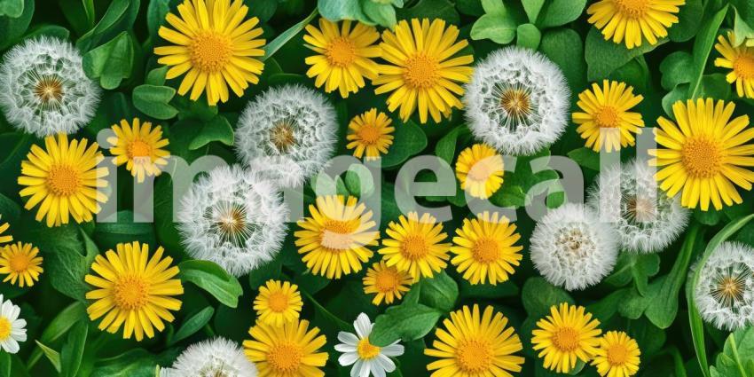 A vibrant field of daisies, with a cheerful mix of white and yellow blooms creating a cheerful and eye-catching display.