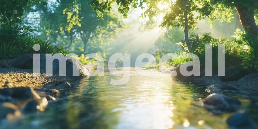 A serene waterfall cascades through a lush, vibrant jungle, creating a tranquil oasis of nature