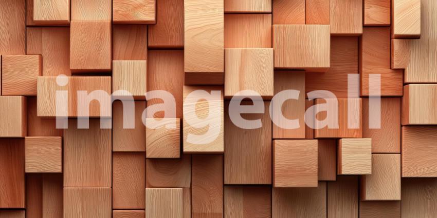 Interlocking Wooden Blocks Create a Textured Abstract Pattern with a Warm, Natural Aesthetic.