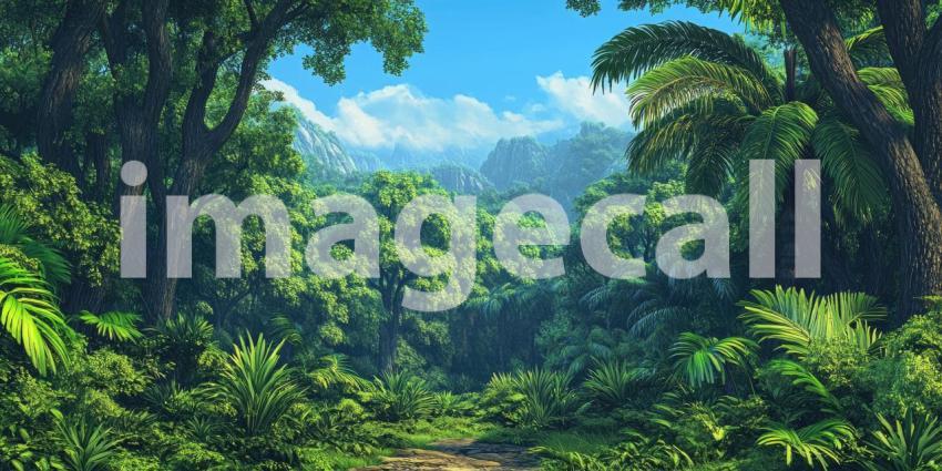 A sunlit clearing in a vibrant enchanted forest, teeming with life and inviting exploration