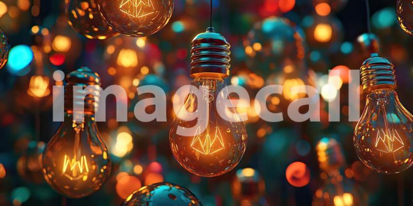 A Constellation of Ideas: A cluster of incandescent bulbs, each glowing with warm light, symbolizes a universe of creative possibilities