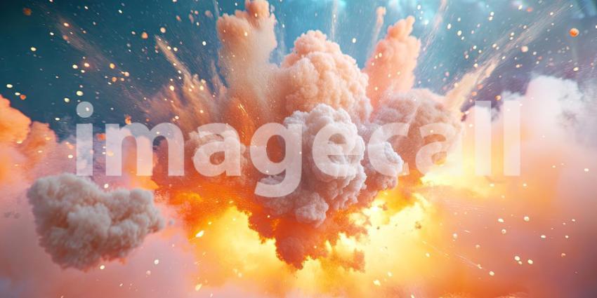 Cosmic Collision: A fiery explosion erupts in a celestial landscape, a testament to the raw power and awe-inspiring beauty of the universe