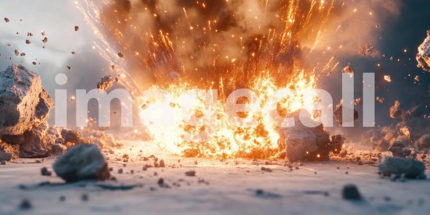 Cosmic Collision: A fiery explosion erupts in a celestial landscape, a testament to the raw power and awe-inspiring beauty of the universe