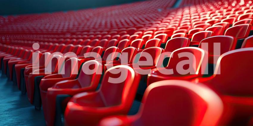 Empty Stands, Endless Possibilities: A vast stadium awaits the roar of the crowd, its rows of seats bathed in the golden light of anticipation