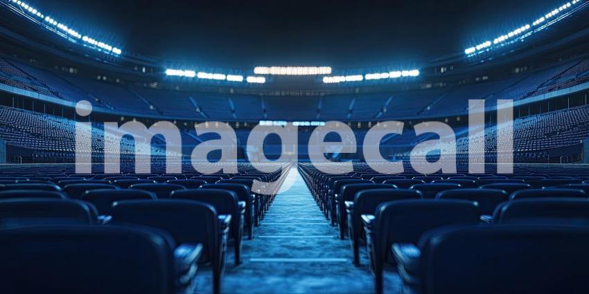 Empty Stands, Endless Possibilities: A vast stadium awaits the roar of the crowd, its rows of seats bathed in the golden light of anticipation