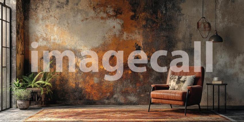 Industrial Chic: A cozy armchair beckons in a space with a raw and rustic aesthetic, where exposed brick and distressed textures create an inviting atmosphere