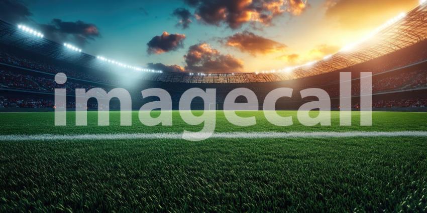 Empty Stands, Endless Possibilities: A vast stadium awaits the roar of the crowd, its rows of seats bathed in the golden light of anticipation