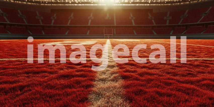 Empty Stands, Endless Possibilities: A vast stadium awaits the roar of the crowd, its rows of seats bathed in the golden light of anticipation