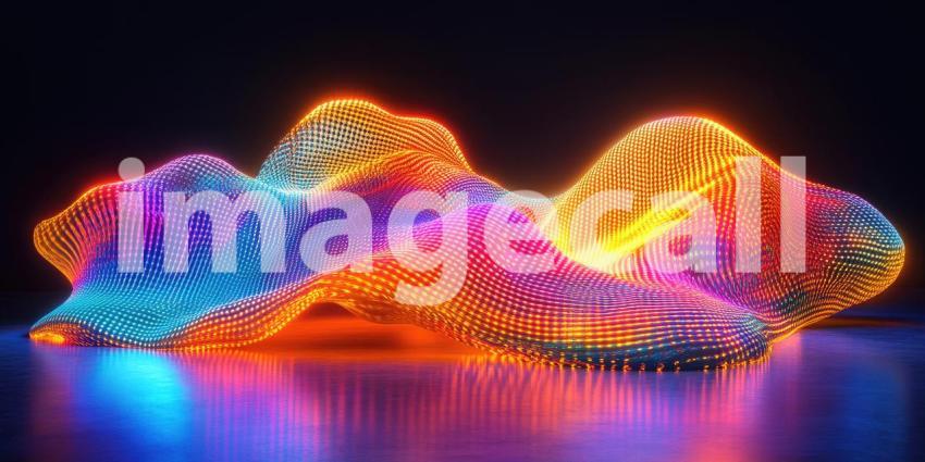 A Fluid Landscape: An abstract world of undulating forms, where vibrant hues of blue and orange create a mesmerizing and otherworldly scene