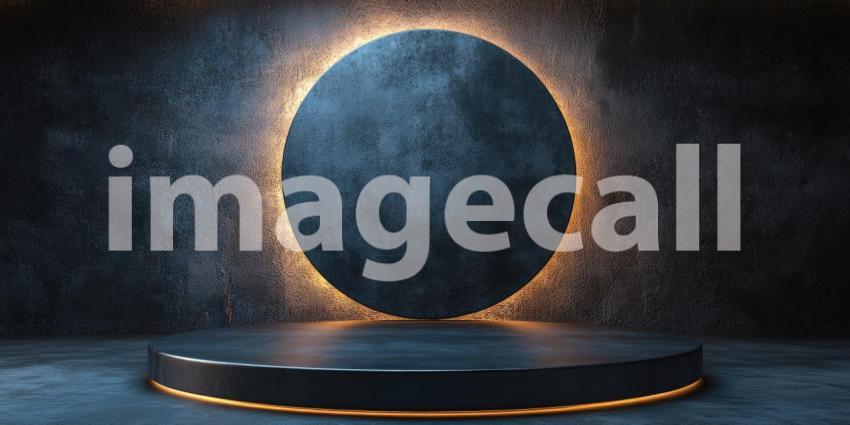 Stage of Mystery: A circular platform bathed in warm light, set against a backdrop of textured darkness, invites contemplation and discovery