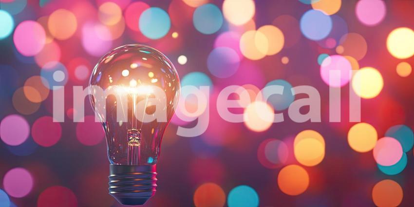 Illumination: A single incandescent bulb glows brightly against a backdrop of vibrant bokeh, symbolizing inspiration and the power of ideas
