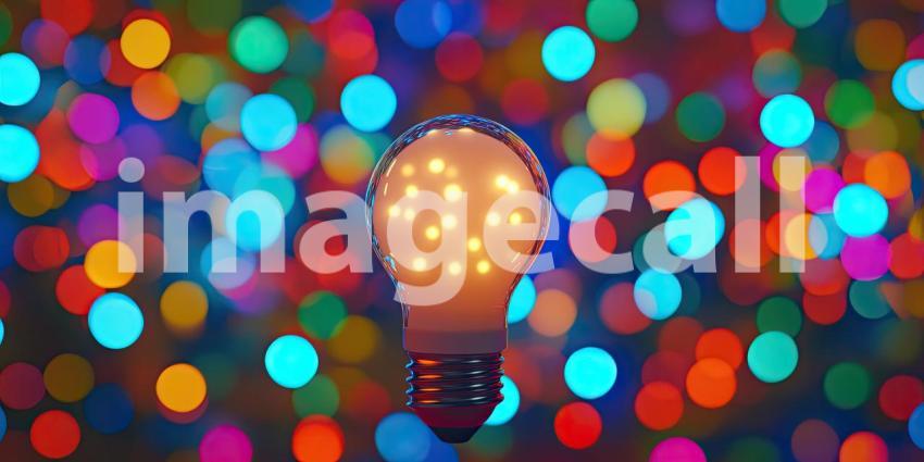 Illumination: A single incandescent bulb glows brightly against a backdrop of vibrant bokeh, symbolizing inspiration and the power of ideas