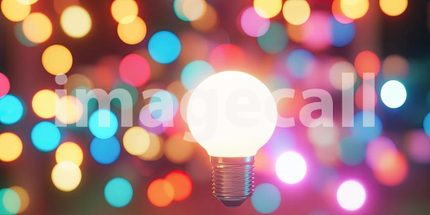 Illumination: A single incandescent bulb glows brightly against a backdrop of vibrant bokeh, symbolizing inspiration and the power of ideas