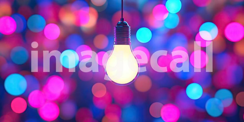 Illumination: A single incandescent bulb glows brightly against a backdrop of vibrant bokeh, symbolizing inspiration and the power of ideas