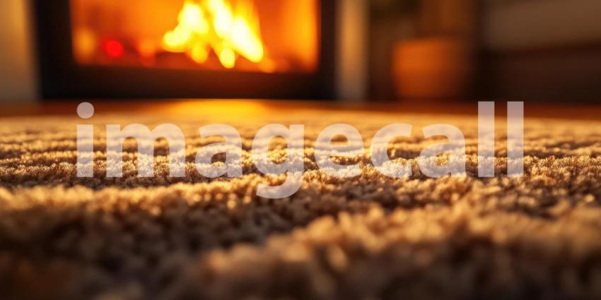 Warmth and Texture: A cozy carpet invites bare feet, while a crackling fire casts a warm glow, creating the perfect ambiance for relaxation and tranquility