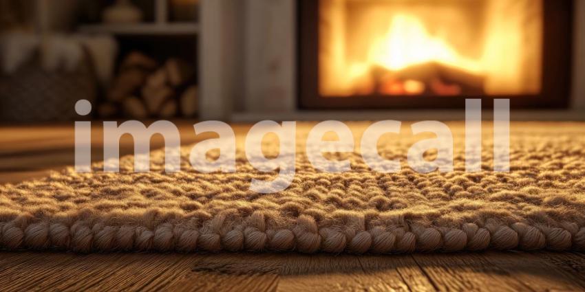 Warmth and Texture: A cozy carpet invites bare feet, while a crackling fire casts a warm glow, creating the perfect ambiance for relaxation and tranquility