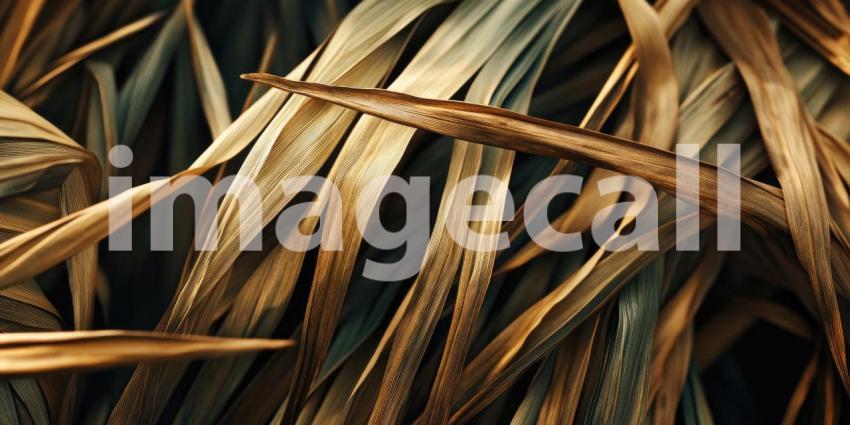 Nature's Tapestry: A mesmerizing arrangement of dried palm leaves, their intricate textures and warm hues creating a captivating natural pattern