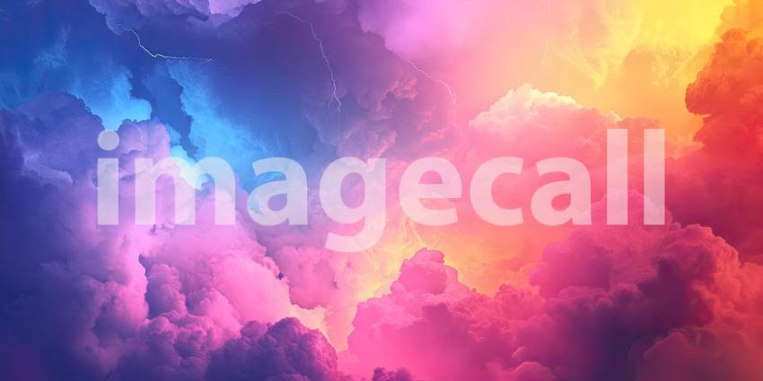 Crimson Skies: A dramatic storm rages across the sky, where streaks of lightning illuminate a canvas of vibrant pink and blue clouds