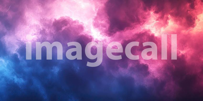 Crimson Skies: A dramatic storm rages across the sky, where streaks of lightning illuminate a canvas of vibrant pink and blue clouds