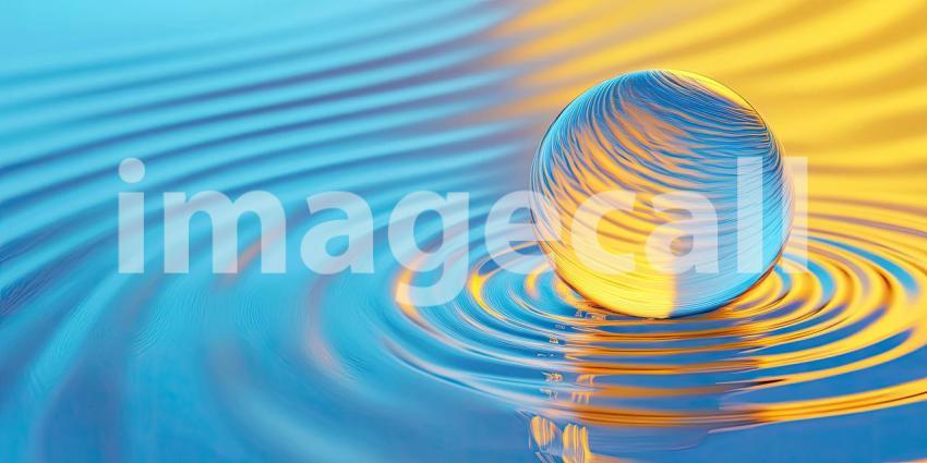 World in a Drop: A crystal sphere reflects the sky and water, capturing a miniature world within its translucent surface