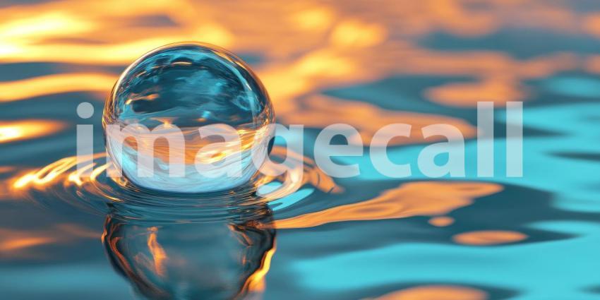 World in a Drop: A crystal sphere reflects the sky and water, capturing a miniature world within its translucent surface