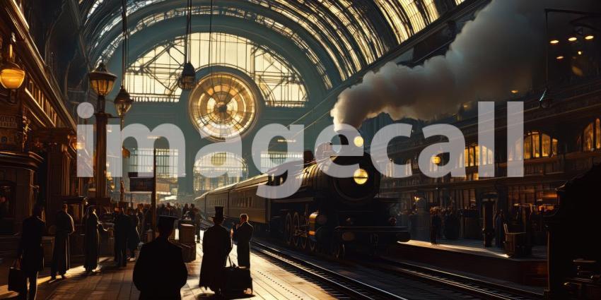 High-Speed Train at Bustling Modern Train Station