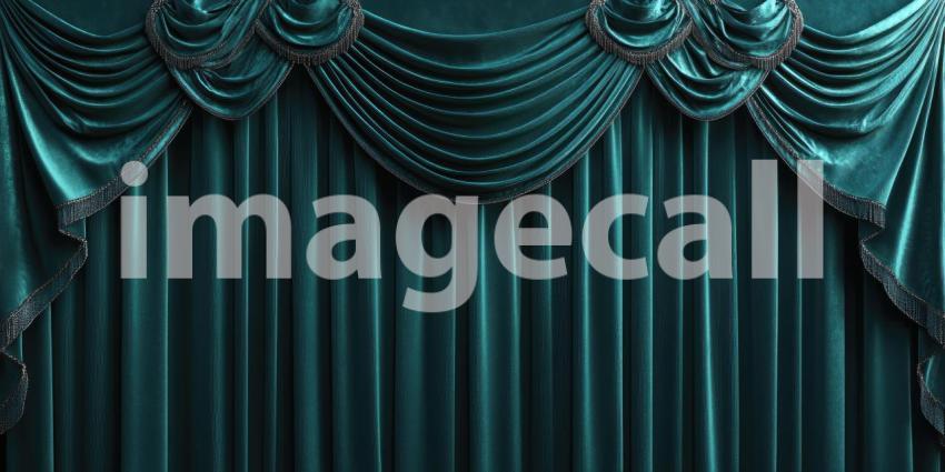 Emerald Enchantment: A pair of plush emerald green curtains frame a darkened stage, their rich texture and dramatic folds hinting at the mysteries that lie within