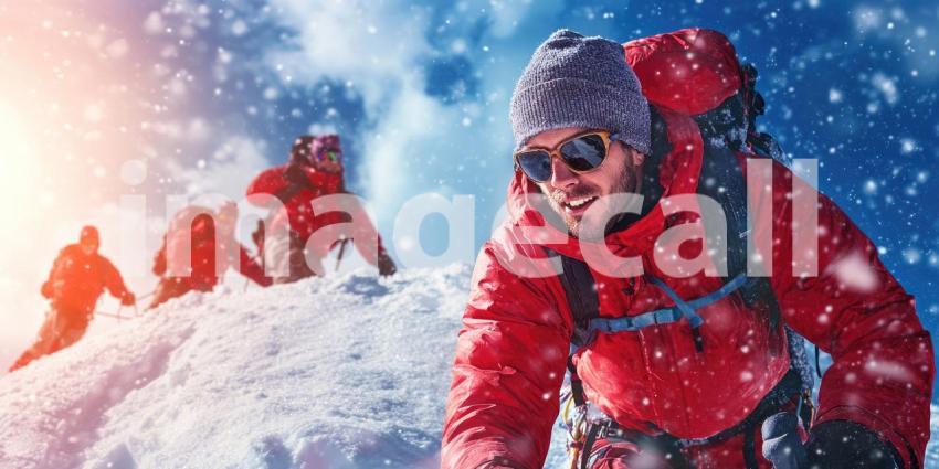 Adventurous Winter Climbers on Snowy Mountain
