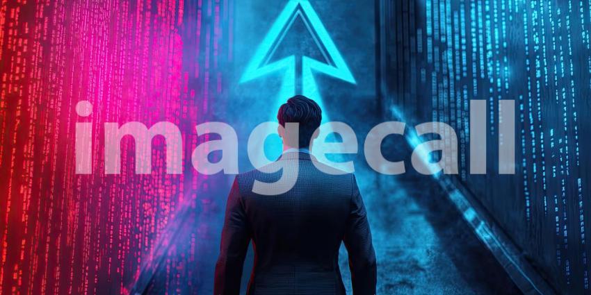 Futuristic Urban Scene with Neon Lights and Glowing Triangle