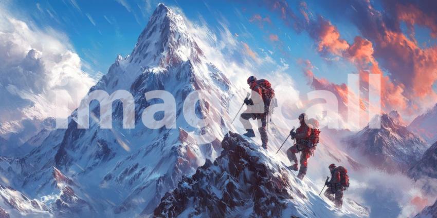Adventurous Winter Climbers on Snowy Mountain