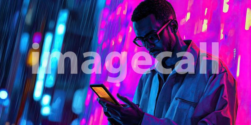 Vibrant Urban Night Scene with Colorful Vertical Stripes and Blurred Lights