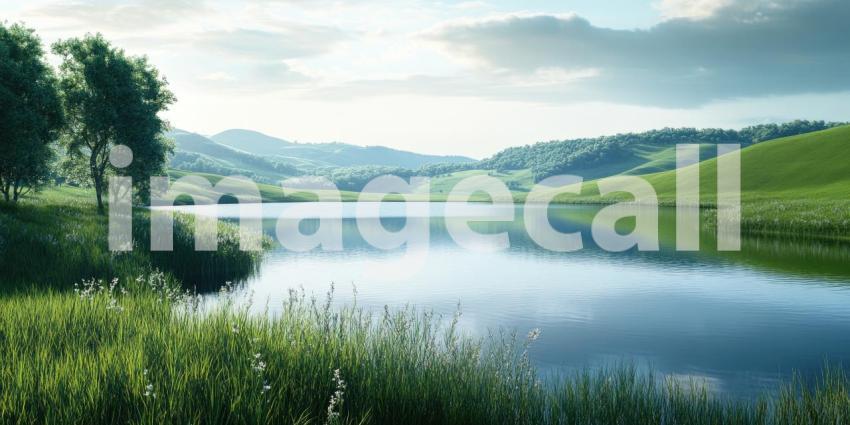 Where Tranquility Resides: A Serene Lake Nestled Amidst Rolling Hills